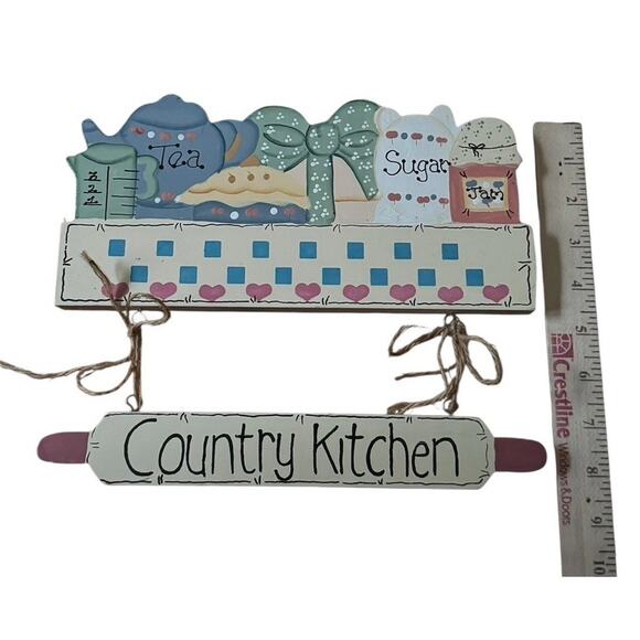 Vtg Country Kitchen Wooden Sign Retro Farmhouse Wall Plaque Sugar Tea Jam Tole - Picture 2 of 4